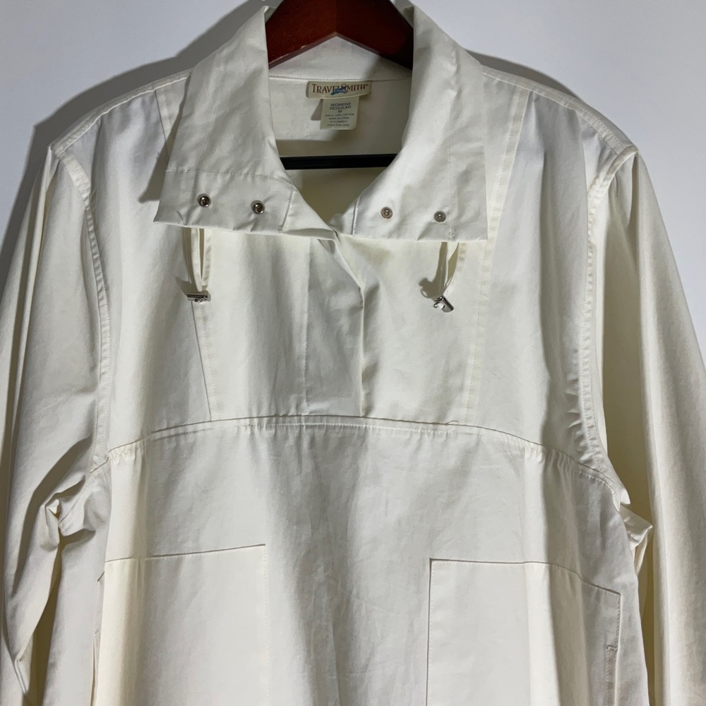 TravelSmith Jacket Pullover Anorak Light Weight Pockets Drawstring Off White Med